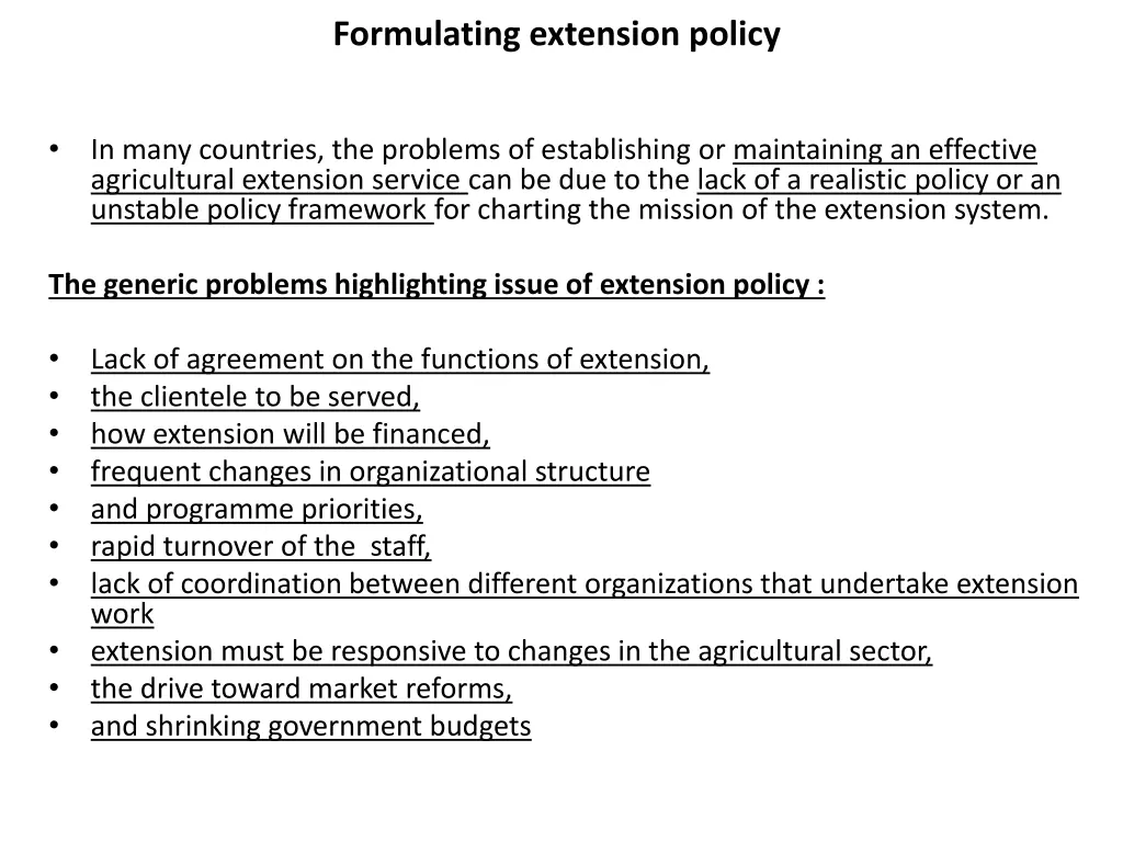 formulating extension policy