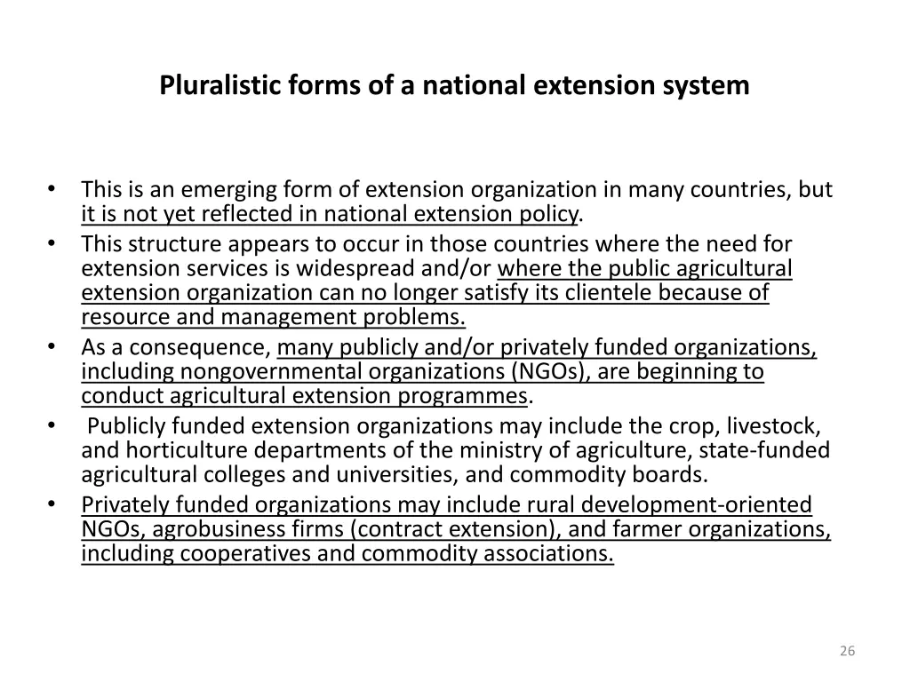 pluralistic forms of a national extension system