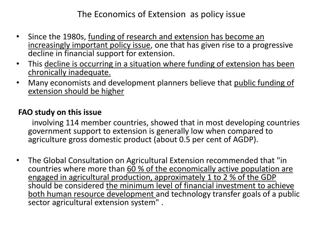 the economics of extension as policy issue