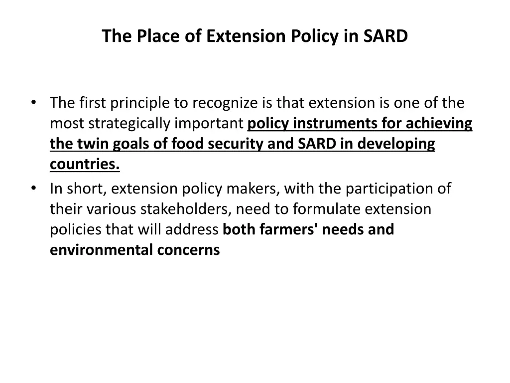 the place of extension policy in sard