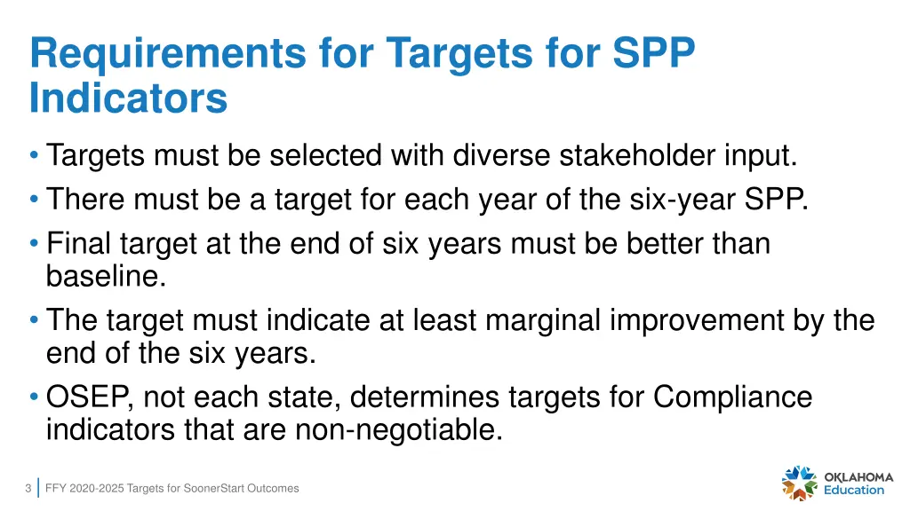 requirements for targets for spp indicators