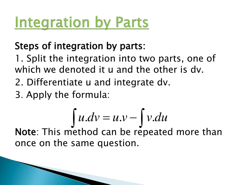 steps of integration by parts 1 split