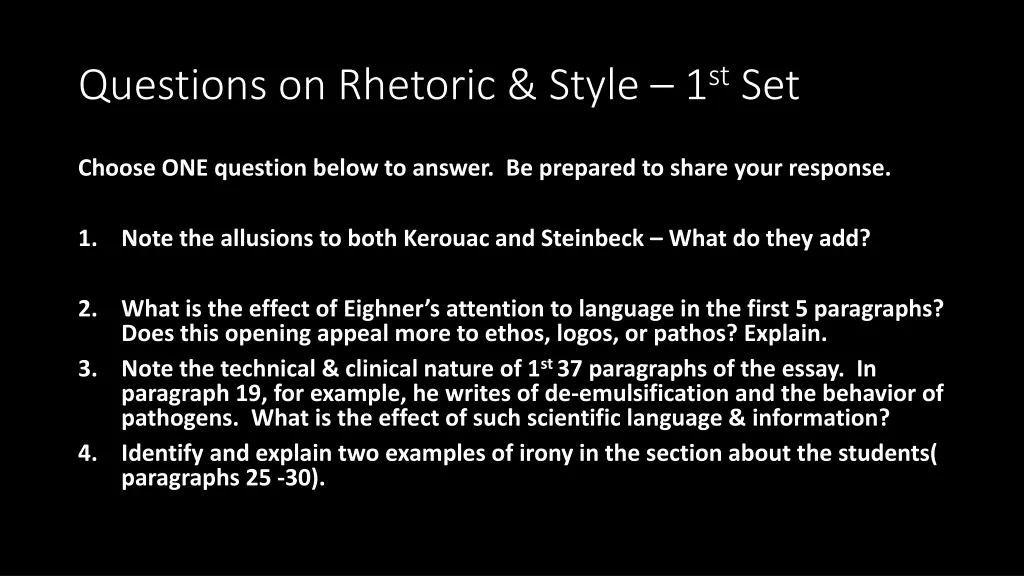 questions on rhetoric style 1 st set