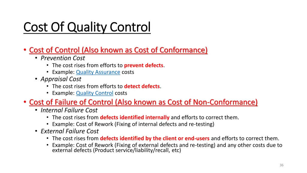 cost of quality control cost of quality control