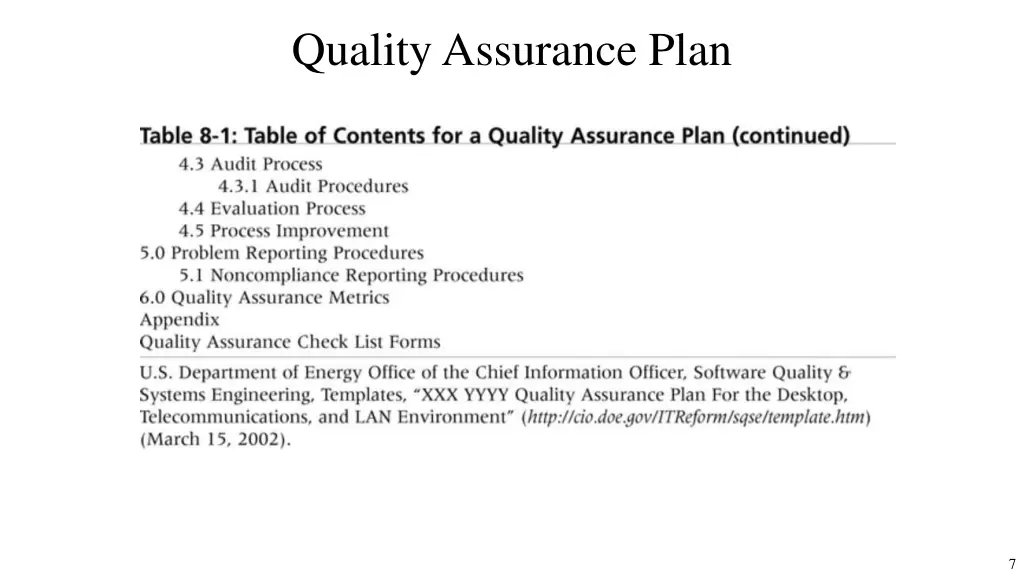 quality assurance plan 1