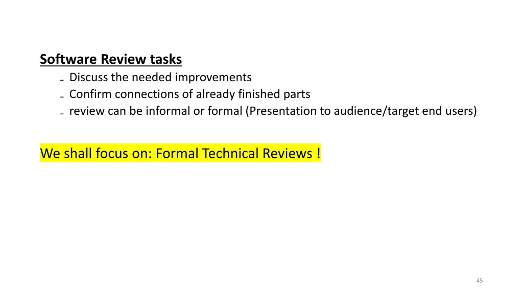 software review tasks discuss the needed