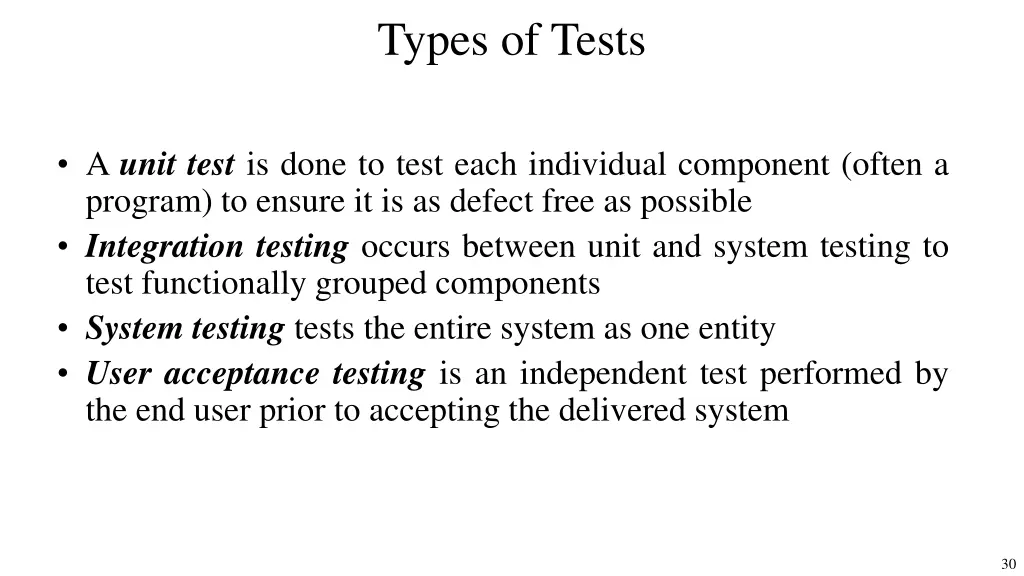 types of tests