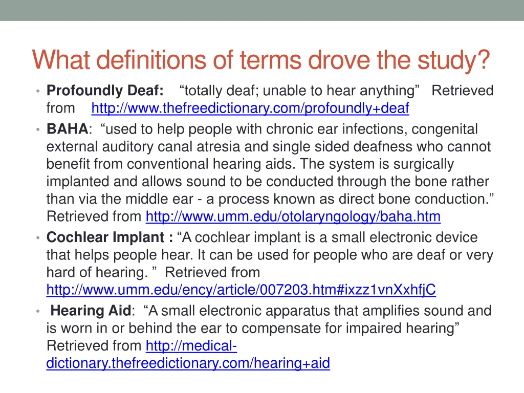 what definitions of terms drove the study