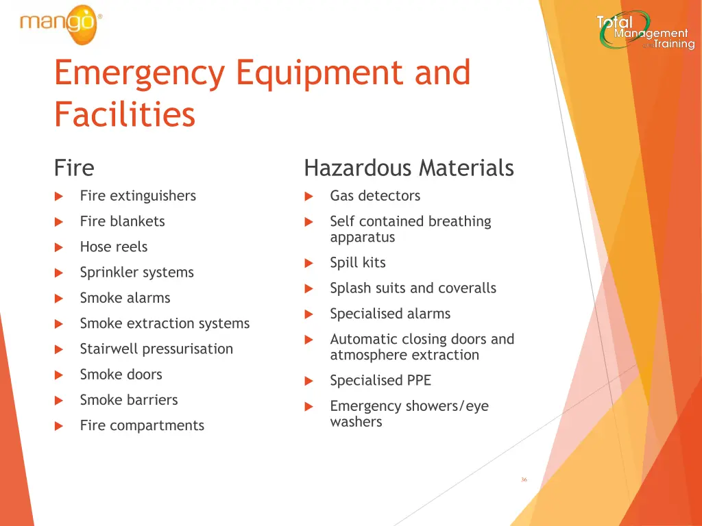 emergency equipment and facilities