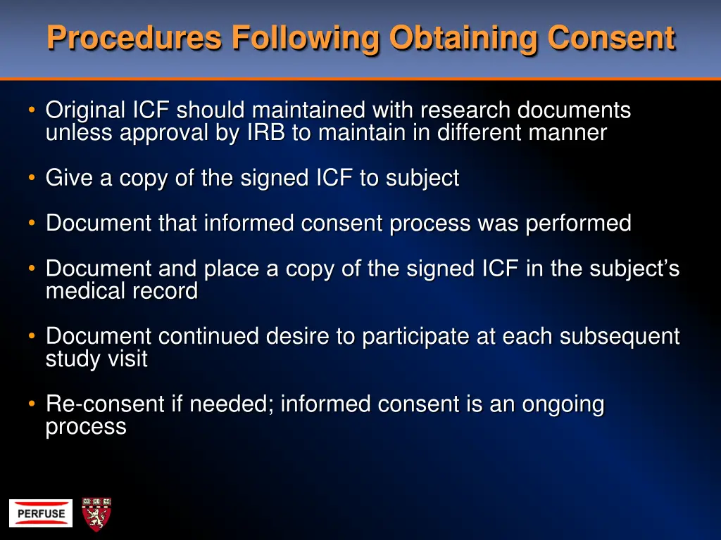 procedures following obtaining consent