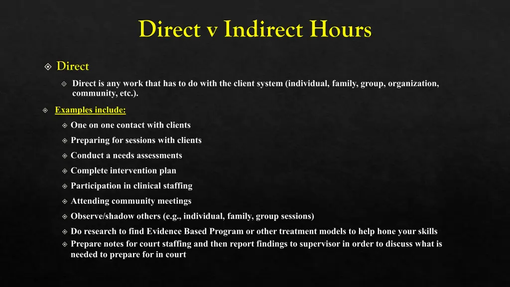 direct v indirect hours