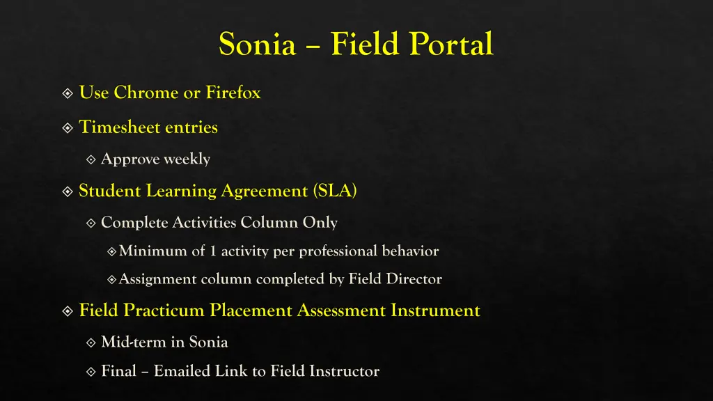 sonia field portal