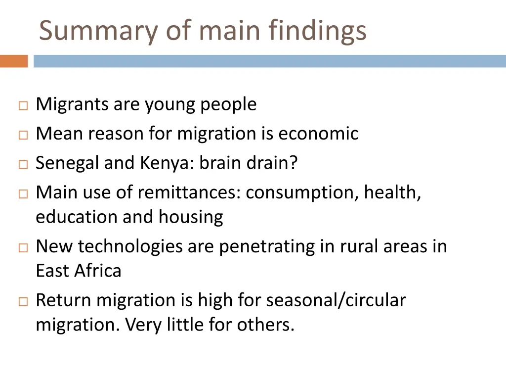 summary of main findings