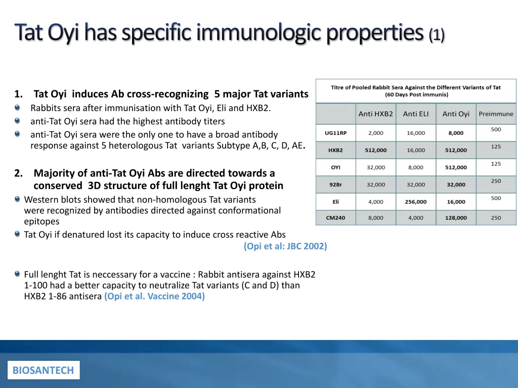 tat oyi has specific immunologic properties 1