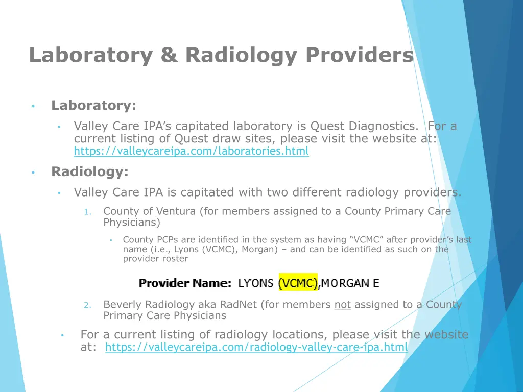 laboratory radiology providers