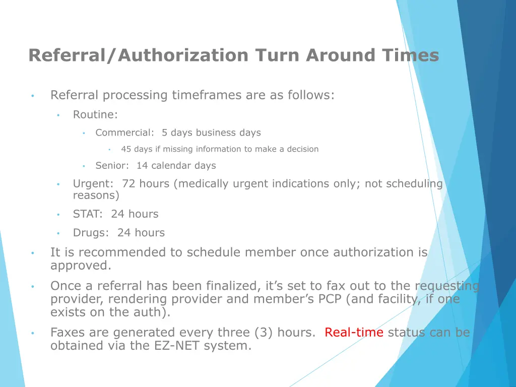 referral authorization turn around times