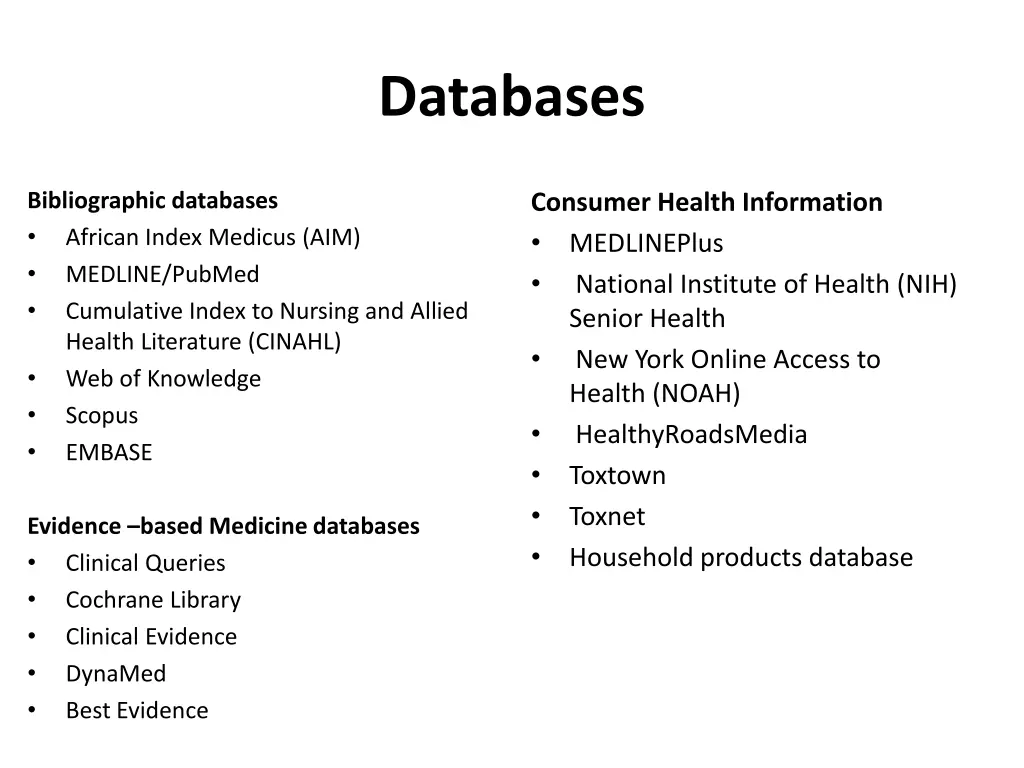 databases