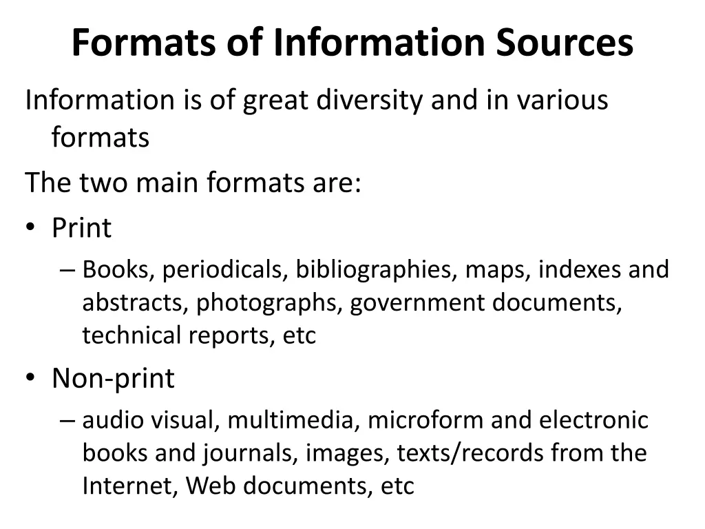 formats of information sources