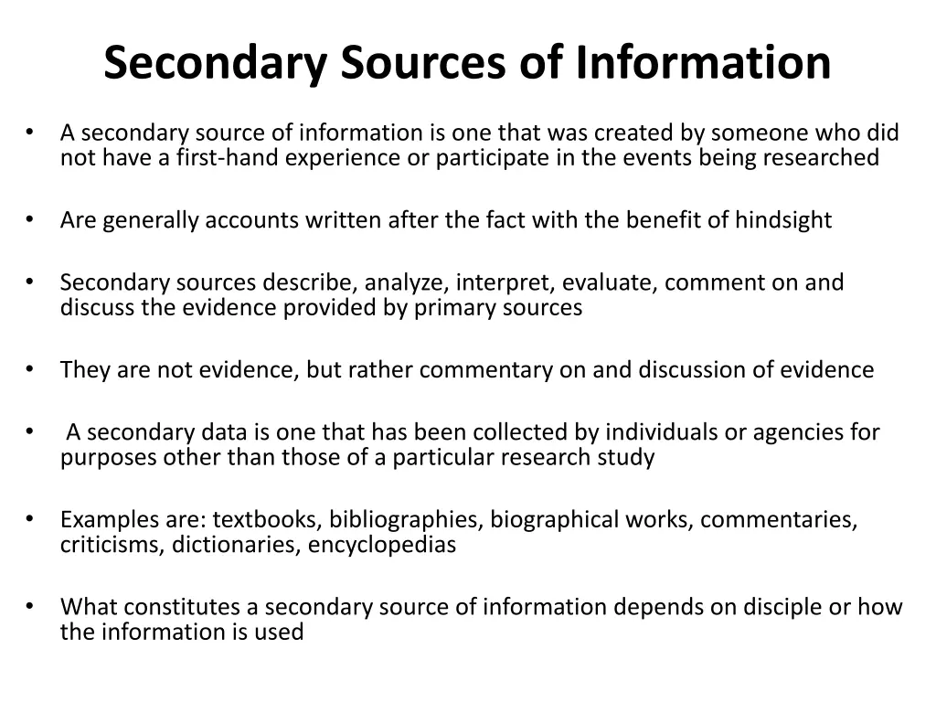 secondary sources of information