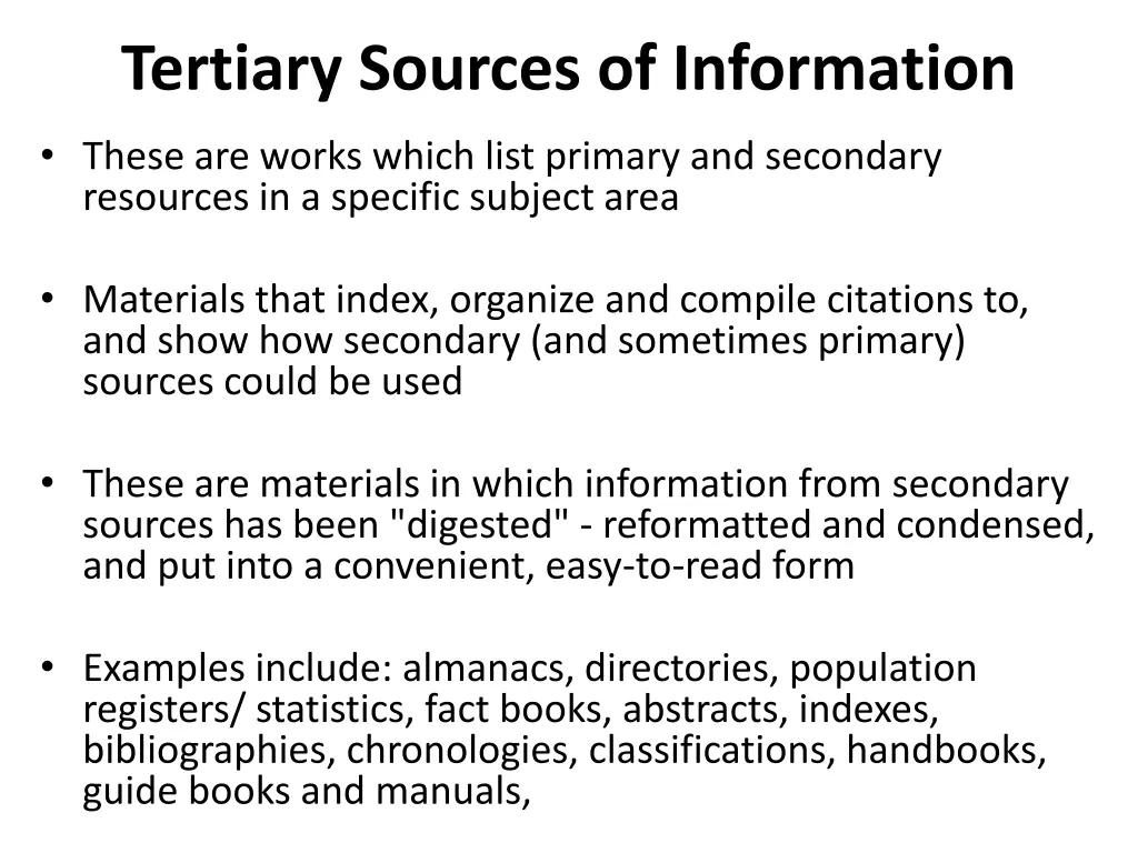 tertiary sources of information