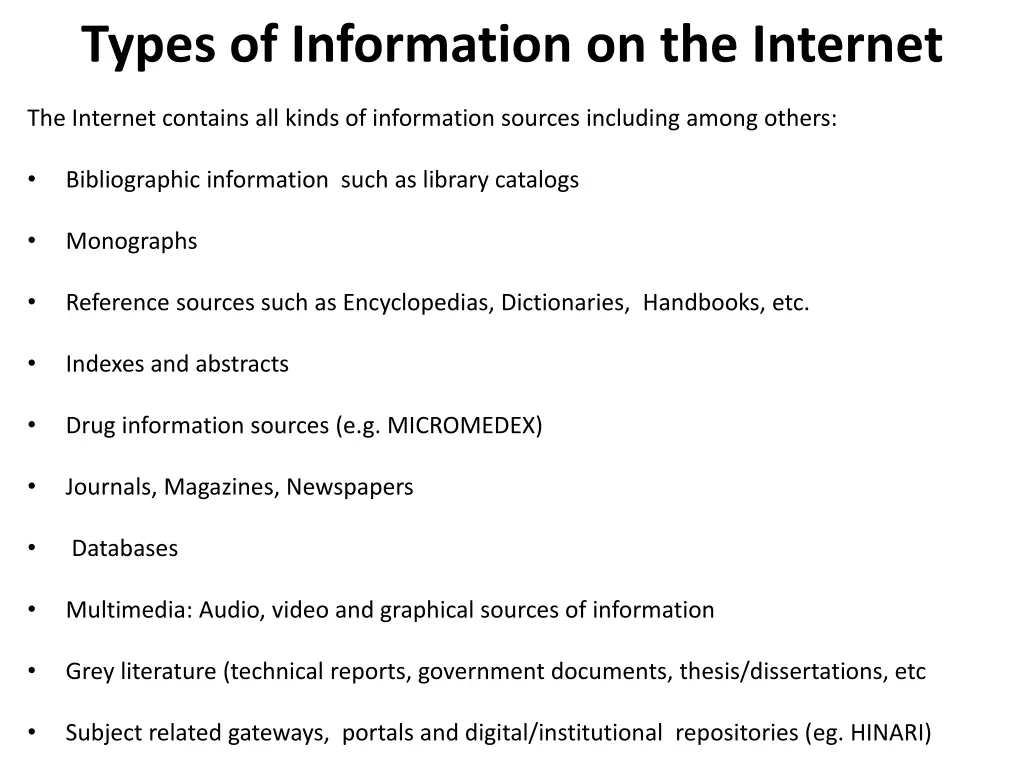 types of information on the internet