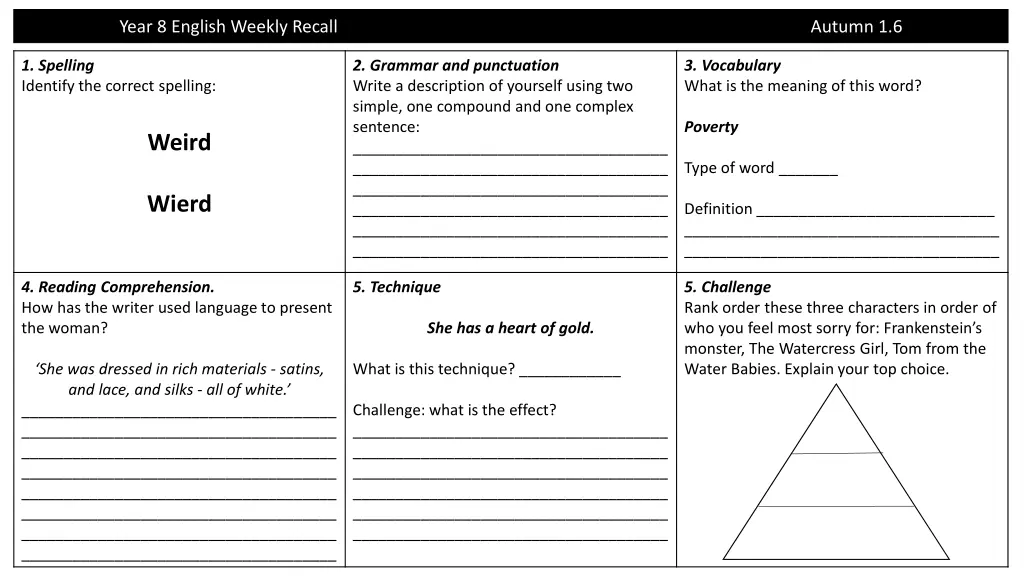 year 8 english weekly recall 5