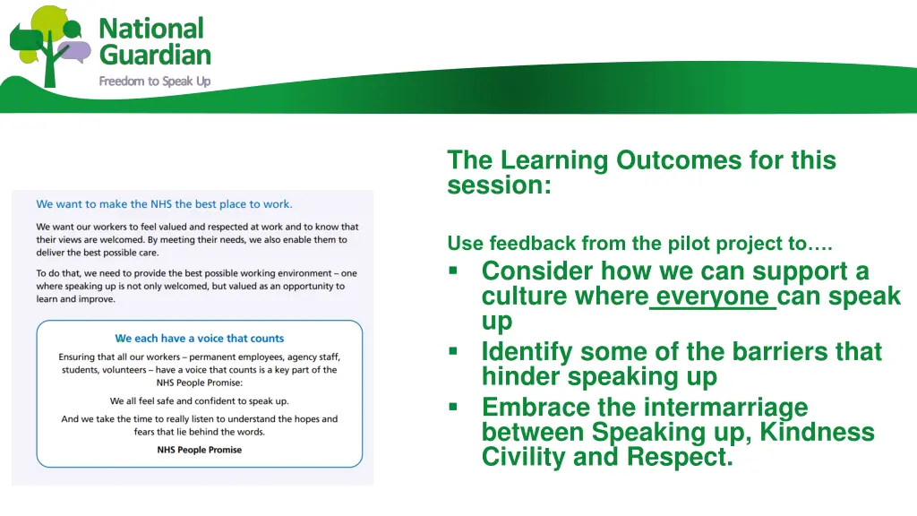 the learning outcomes for this session