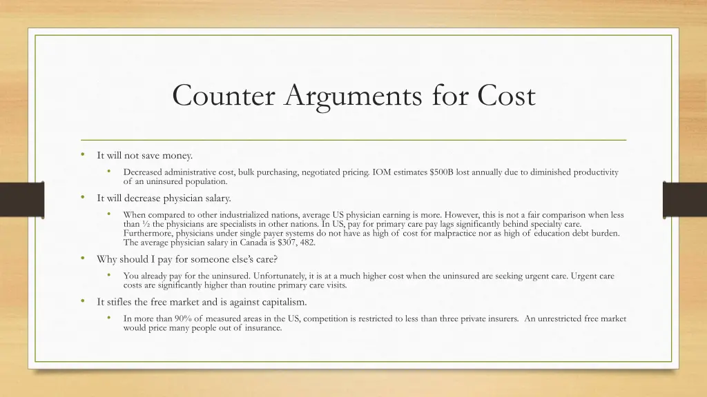 counter arguments for cost