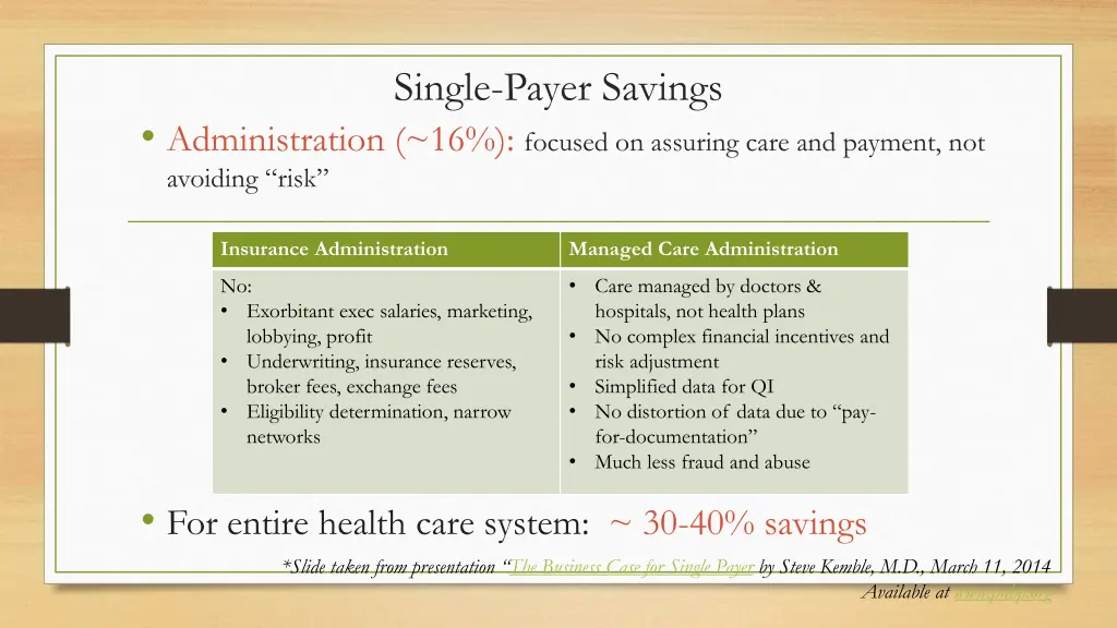 single payer savings