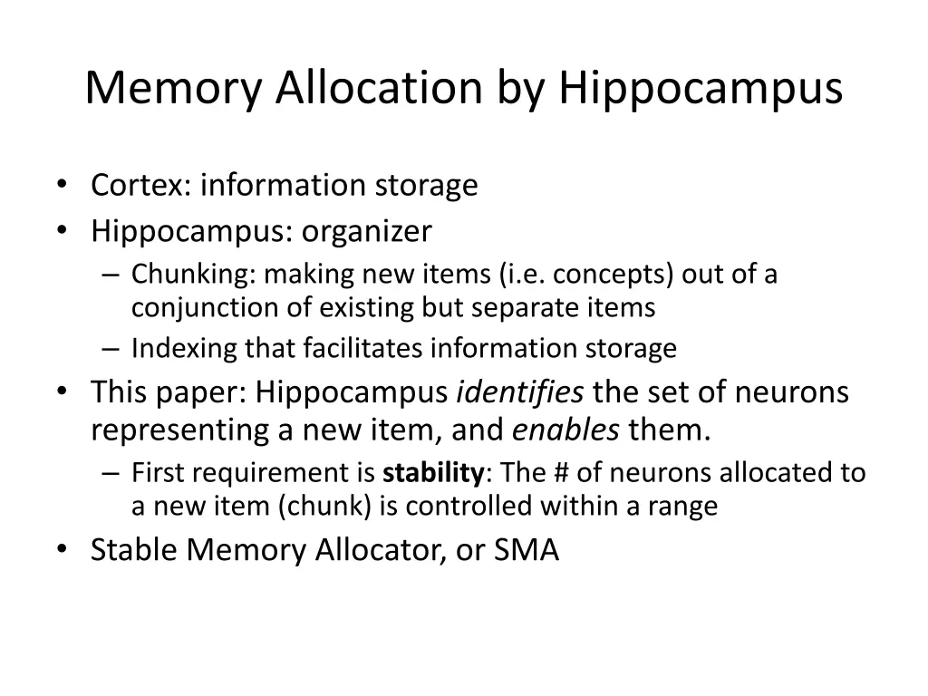 memory allocation by hippocampus