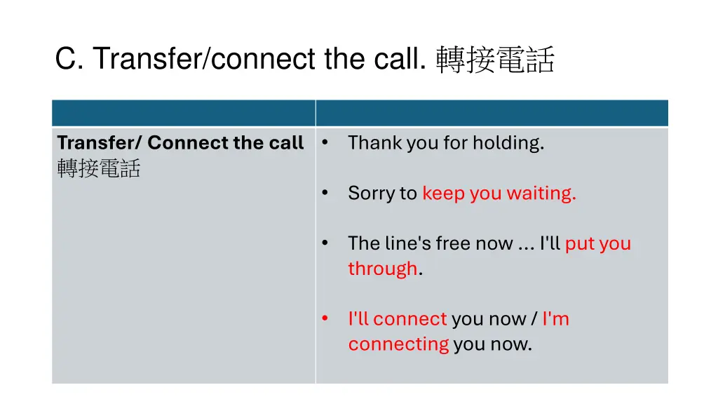 c transfer connect the call