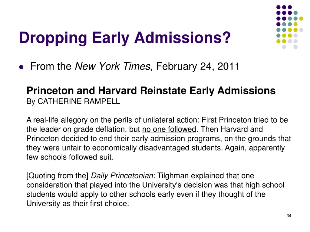 dropping early admissions