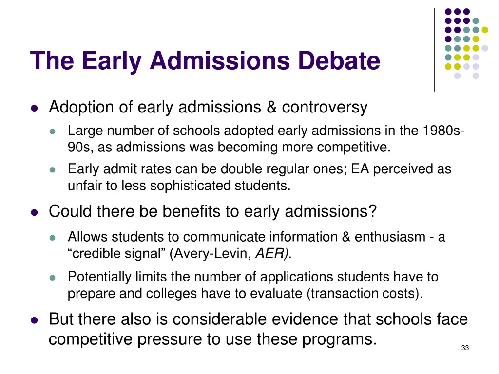 the early admissions debate