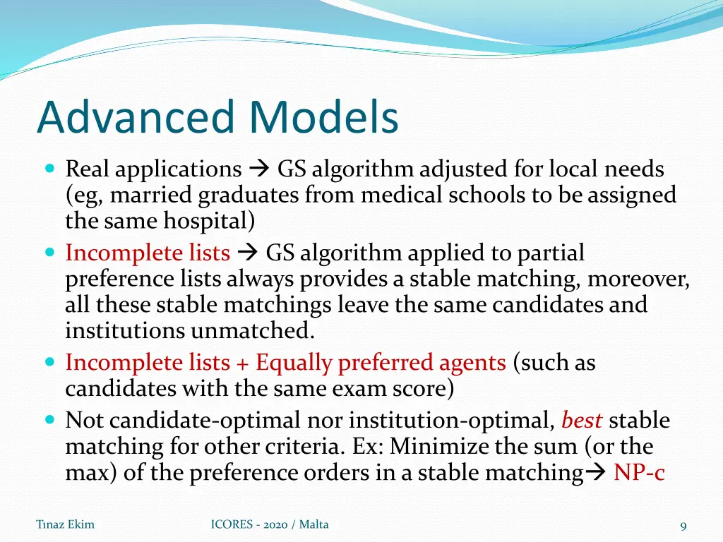 advanced models real applications gs algorithm