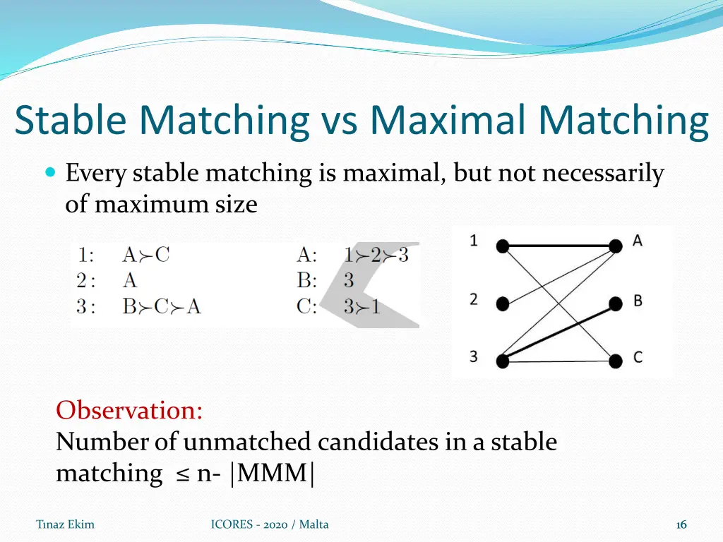 stable matching vs maximal matching