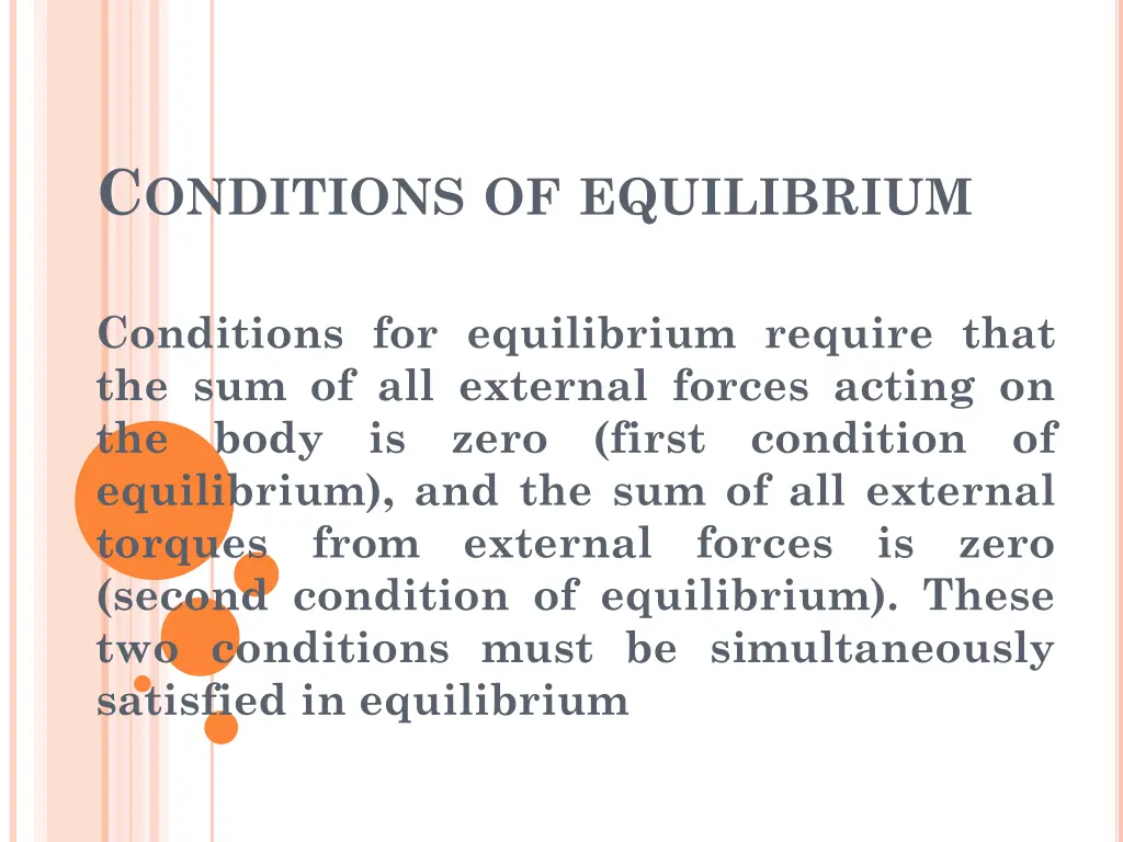 c onditions of equilibrium