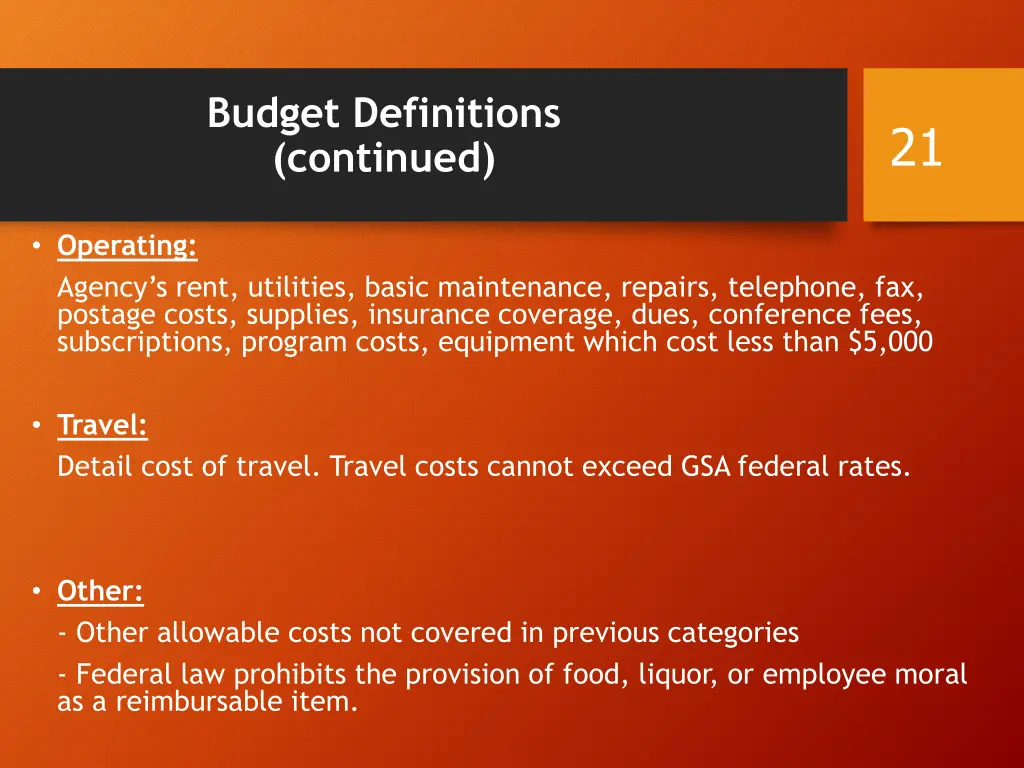 budget definitions continued