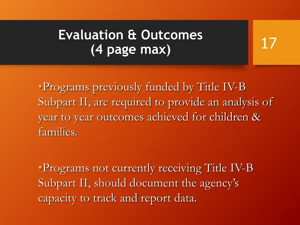 evaluation outcomes 4 page max