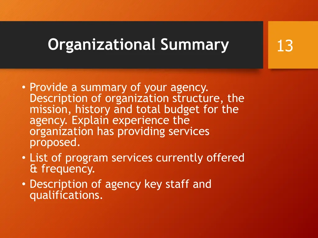 organizational summary