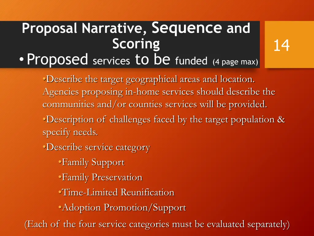 proposal narrative sequence and scoring proposed