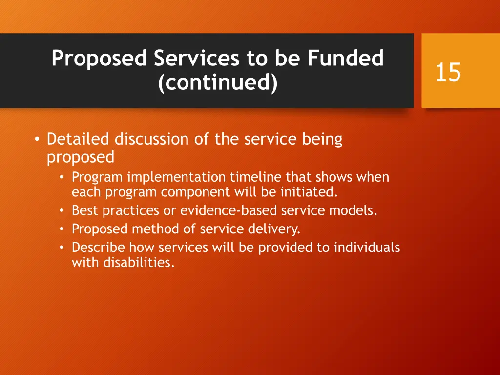 proposed services to be funded continued