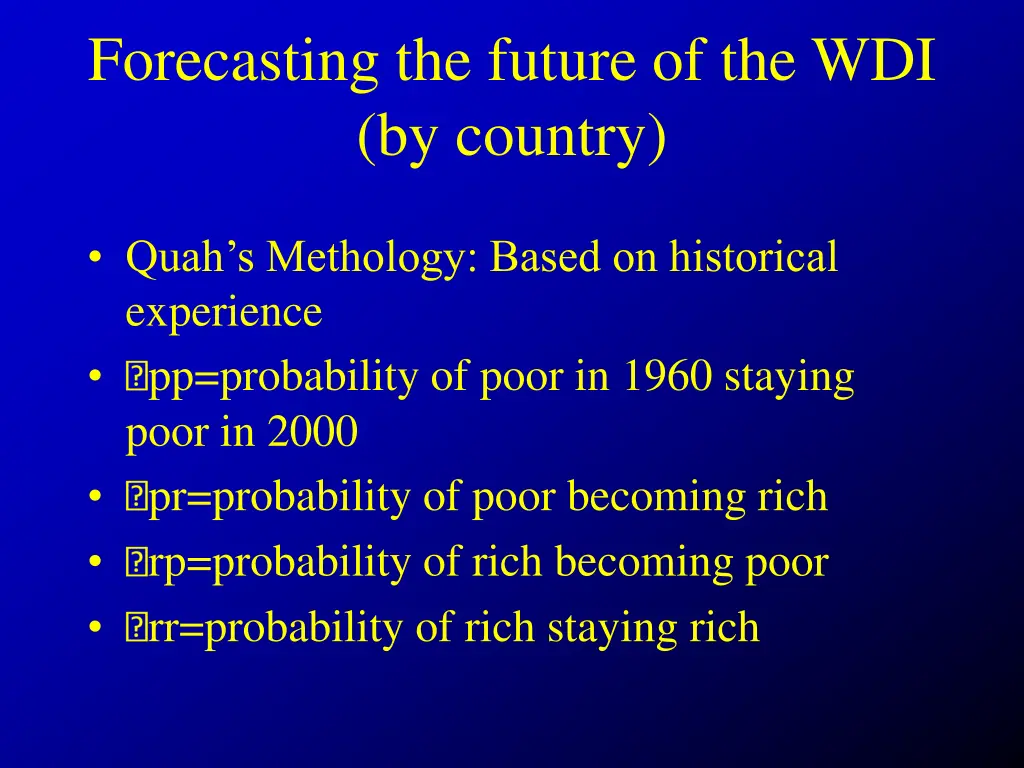 forecasting the future of the wdi by country