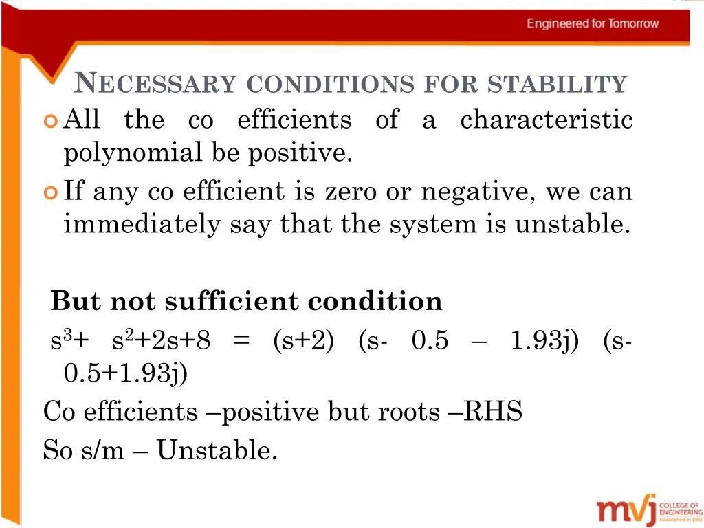 n ecessary conditions for stability