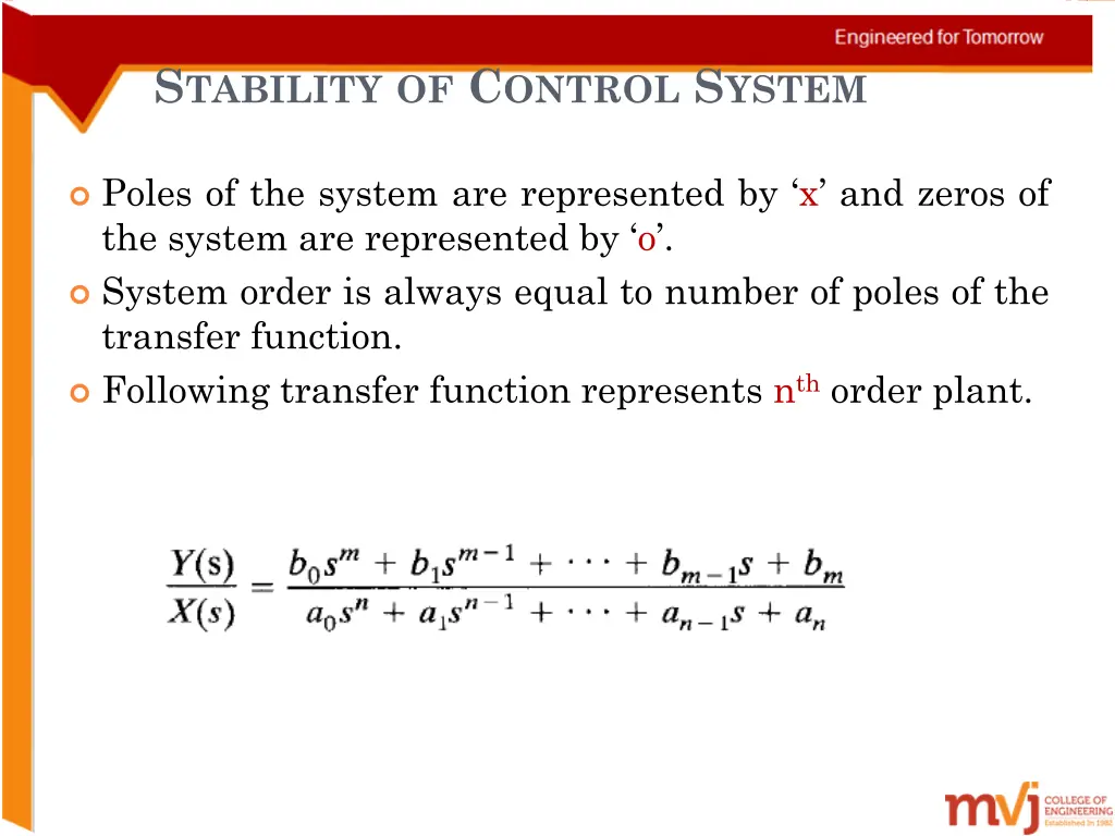 s tability of c ontrol s ystem 1