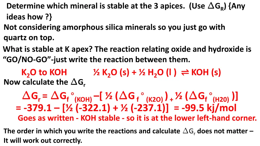 determine which mineral is stable at the 3 apices