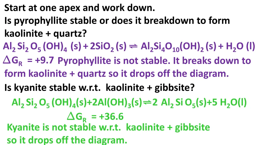 start at one apex and work down is pyrophyllite