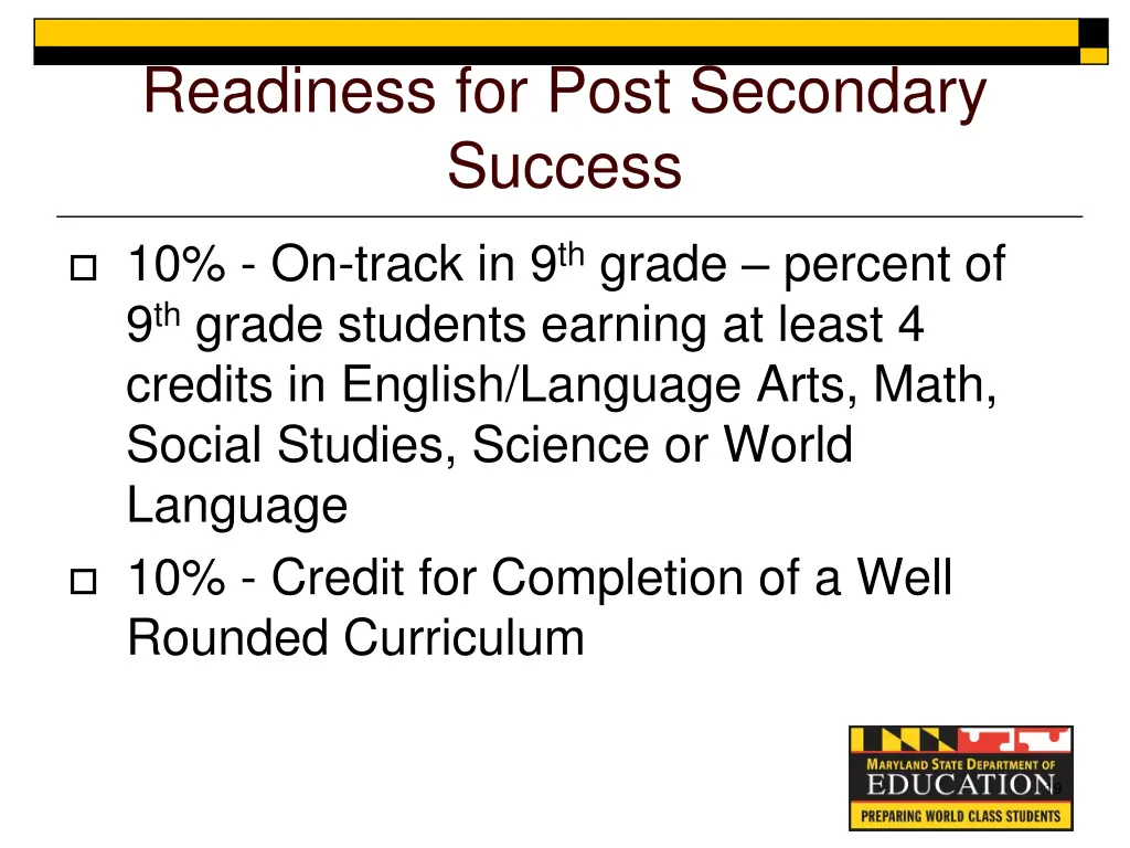 readiness for post secondary success