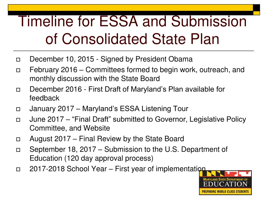 timeline for essa and submission of consolidated