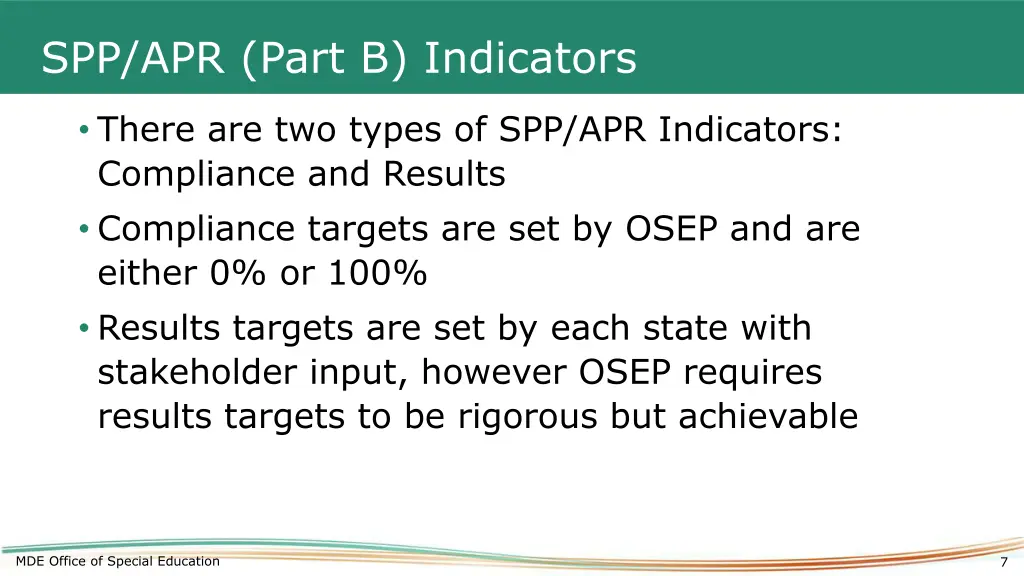 spp apr part b indicators