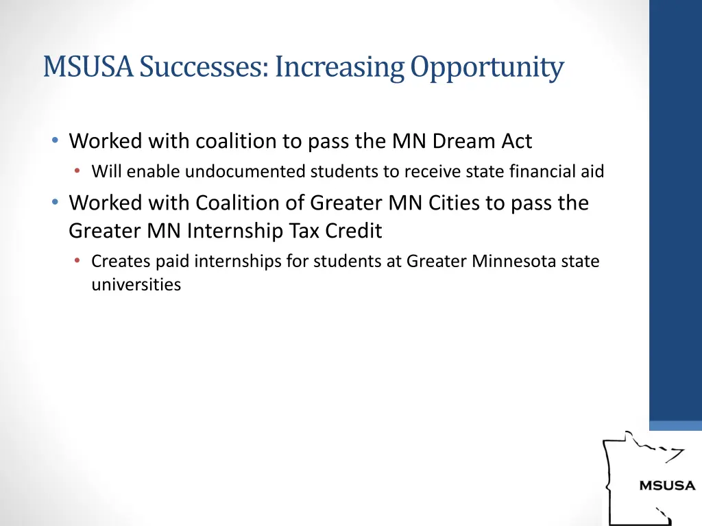 msusa successes increasing opportunity